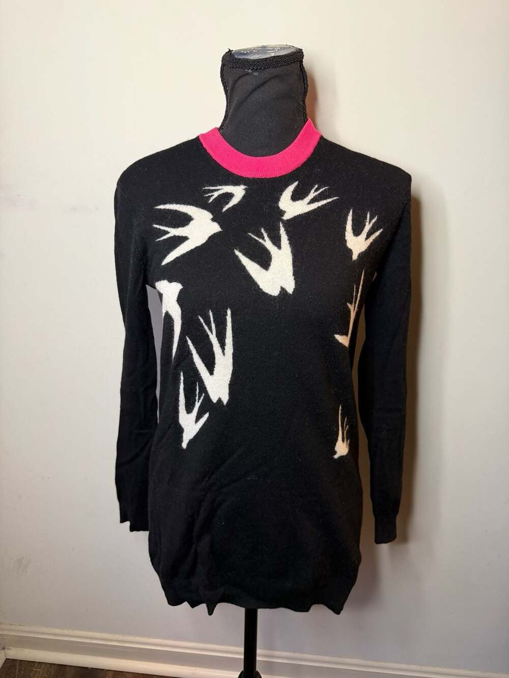 McQ Alexander McQueen Swallow Intarsia Knit Sweater Dress Black